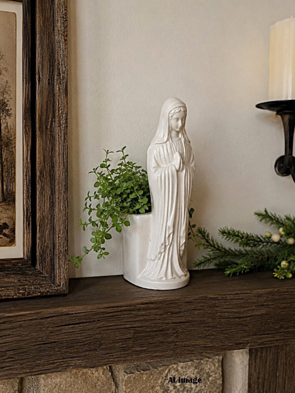 Vintage Relpo Virgin Mary Praying White Ceramic Planter 10"